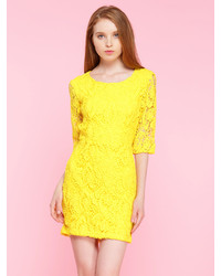 Choies Lace Open Back Bodycon Dress In Yellow