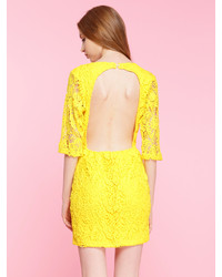 Choies Lace Open Back Bodycon Dress In Yellow