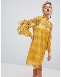 Y.a.s High Neck Lace Mini Dress In Yellow