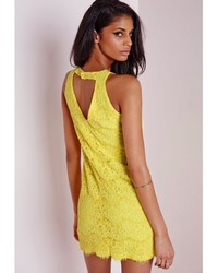 Missguided Lace Shift Dress Yellow