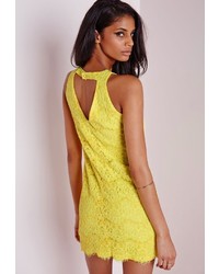 Missguided Lace Shift Dress Yellow