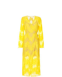Yellow Lace Wrap Dress