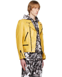 Undercover Yellow Zip Up Leather Jacket