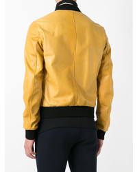 Dolce & Gabbana Leather Bomber Jacket Yellow Orange