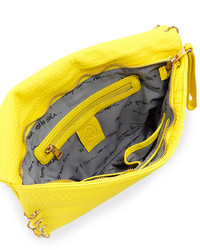 Ash Frankie Ring Lined Leather Clutch Bag Acid Yellow