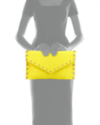 Ash Frankie Ring Lined Leather Clutch Bag Acid Yellow