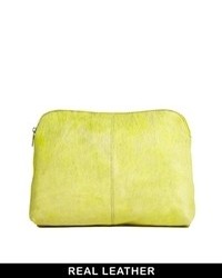 Asos Leather Clutch Bag In Pony And Soft Construction Yellow