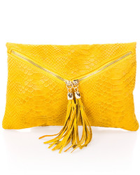 Yellow Snake Embossed Leather Clutch