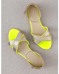 Boden Brand New Sorrento Sandals Pewter Metallic Yellow Leather Flat