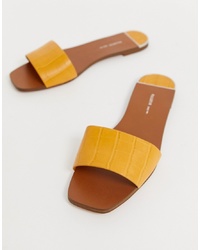 Pull&Bear Moc Croc Mule Sandals In Yellow