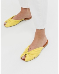 Other Stories Square Toe Gathered Leather Sandals In Light Yellow