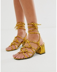 Public Desire Freya Bright Yellow Snake Tie Up Sandals