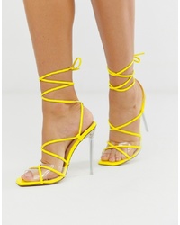 SIMMI Shoes Simmi London Hailey Yellow Patent Tie Up Sandals