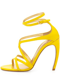 Walter Steiger Strappy Leather Convex Heel Sandal Yellow