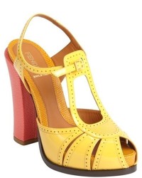 Fendi Sunflower Yellow And Coral Perforated Leather Heel Sandals