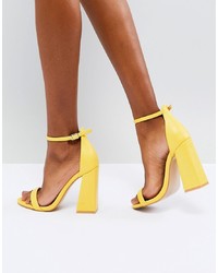 Public Desire Tess Yellow Block Heeled Sandals Pu