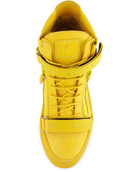 Giuseppe Zanotti Double Strap Leather High Top Sneaker Yellow