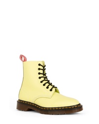 Yellow Leather Lace-up Flat Boots