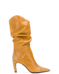 Yellow Leather Mid-Calf Boots