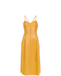 Yellow Leather Midi Dress