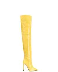 Yellow Leather Over The Knee Boots