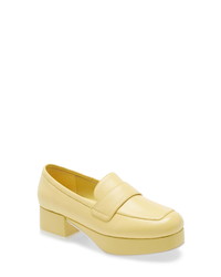 Yellow Leather Platform Loafers