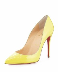 Christian Louboutin Pigalle Follies Patent 100mm Red Sole Pump Yellow