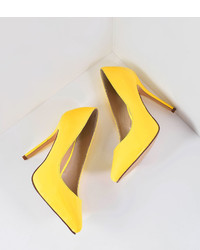 Unique Vintage Retro Style Neon Yellow Patent Leather Amuse Pumps Shoes