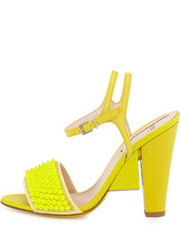 Fendi Fantasia Beaded Leather Evening Sandal Fluorescent Yellow
