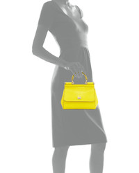 Dolce & Gabbana Miss Sicily Medium Lizard Stamped Satchel Bag Yellow