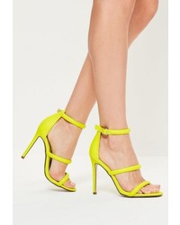 Missguided Yellow Faux Leather Three Strap Barely There Heels