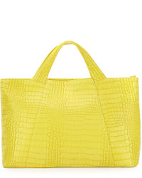 Neiman Marcus Gemma Croc Embossed Faux Leather Tote Bag Yellow