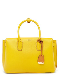 MCM Milla Medium Leather Tote Bag Sahara Yellow