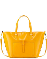 Neiman Marcus Made In Italy Tonal Pocket Leather Tote Bag Yellow