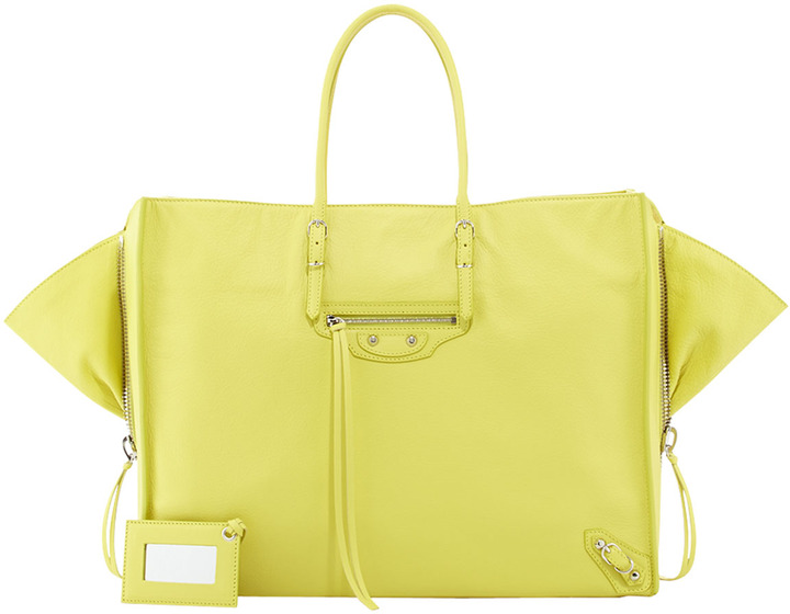 Balenciaga Papier A4 Side Zip Leather Tote Bag Yellow, $1,835