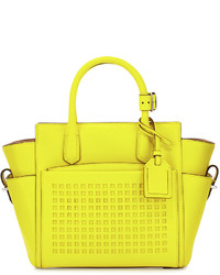 Reed Krakoff Perforated Front Atlantique Mini Leather Tote Bag Neon Yellow