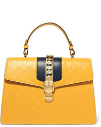 Gucci Sylvie Embossed Leather Tote Yellow
