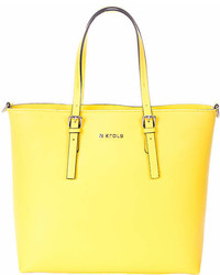 Yellow Buckle Accent Leather Tote