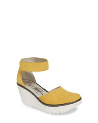 Yellow Leather Wedge Pumps