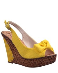 Refresh By Beston Unica Yellow Peep Toe Slingback Wedge Sandals