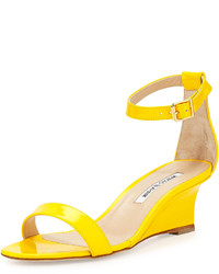 Manolo Blahnik Valere Patent Demi Wedge Sandal Yellow