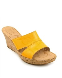 Zefira Yellow Open Toe Patent Leather Wedge Sandals Shoes