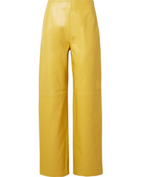 Yellow Leather Wide Leg Pants