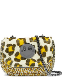 Hill & Friends Happy Tweency Leopard Print Calf Hair Shoulder Bag Yellow