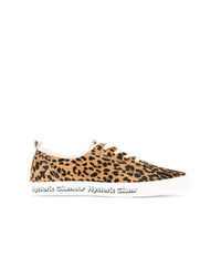 Yellow Leopard Leather Low Top Sneakers
