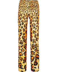 Yellow Leopard Satin Dress Pants