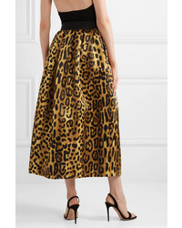 Adam Lippes Pleated Leopard Print Duchesse Satin Maxi Skirt