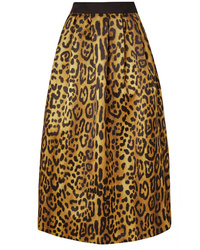 Adam Lippes Pleated Leopard Print Duchesse Satin Maxi Skirt