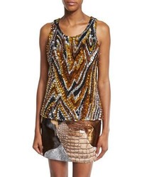 Tom Ford 3d Sequin Animal Print Tank Yellow Combo