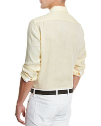 Ermenegildo Zegna Linen Woven Sport Shirt Light Yellow